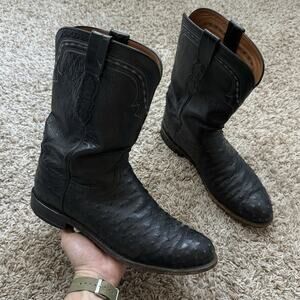 Vintage Lucchese 2000 Black Ostrich Quill Roper Cowboy Boots Men's Size 10 D